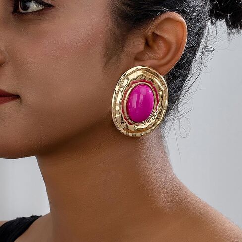 Chunky Gold Turquoise Statement Earrings for Women,Vintage Extra Big Oval Dangle Drop Earrings,Boho Exaggerated Western Jewelry Accessories in Saudi Arabia