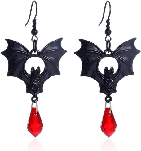 Gothic Bat Earrings for Women Black Red Crystal Dangle Drop Earrings Dark Punk Vampire Bat Earrings Hypoallergenic Vintage Goth Bat Earrings Halloween Cosplay Party Jewelry in Saudi Arabia