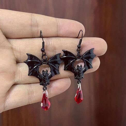 Gothic Bat Earrings for Women Black Red Crystal Dangle Drop Earrings Dark Punk Vampire Bat Earrings Hypoallergenic Vintage Goth Bat Earrings Halloween Cosplay Party Jewelry in Saudi Arabia