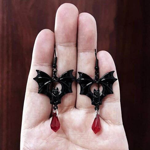 Gothic Bat Earrings for Women Black Red Crystal Dangle Drop Earrings Dark Punk Vampire Bat Earrings Hypoallergenic Vintage Goth Bat Earrings Halloween Cosplay Party Jewelry in Saudi Arabia