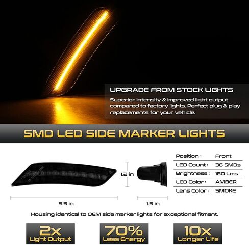 VIPMOTOZ الأمامي أمبر LED LED Marker Lamps متوافقة مع 2013-2014 CADILLAC ATS 2017-2022 in Saudi Arabia