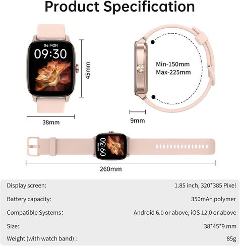 Smart Watch for Men Women with Bluetooth Call KLPink in Saudi Arabia