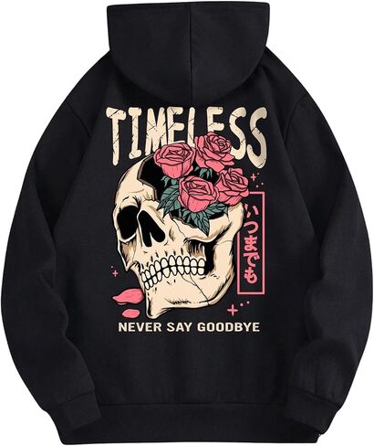SHENHE Men's Skull Rose Printed Hoodie Graphic Gothic Hoodies Sweatshirt Pullover in Saudi Arabia