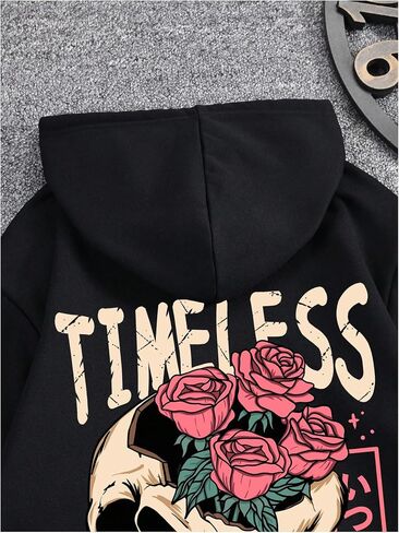 SHENHE Men's Skull Rose Printed Hoodie Graphic Gothic Hoodies Sweatshirt Pullover in Saudi Arabia