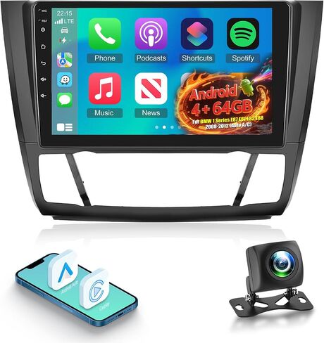 NHOPEEW [2+64G] Car Stereo for BMW 1 Series E87 E81 E82 E88 2008-2012 (Auto A/C) - 9 Inch Touchscreen Android Car Radio with Wireless Carplay and Android Auto/DSP/GPS/SWC + AHD Backup Camera in Saudi Arabia
