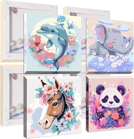 UMOART Framed Paint by Numbers - 4Packs Animals Paint by Numbers for Adults, Cow Paint by Number Kits on Canvas, DIY Cartoon Oil Painting Acrylic Kits for Home Decor 8x8in in Kuwait