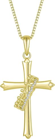 Crown Cross Necklace for Women, 925 Sterling Silver Cross With Rotated Ring Pendant Necklace, Dainty 14K Yellow/White Gold Plated Faith Jewelry Gift in Kuwait