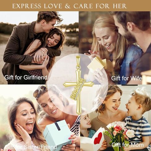 Crown Cross Necklace for Women, 925 Sterling Silver Cross With Rotated Ring Pendant Necklace, Dainty 14K Yellow/White Gold Plated Faith Jewelry Gift in Kuwait