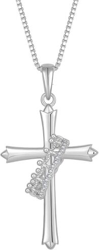 Crown Cross Necklace for Women, 925 Sterling Silver Cross With Rotated Ring Pendant Necklace, Dainty 14K Yellow/White Gold Plated Faith Jewelry Gift in Kuwait