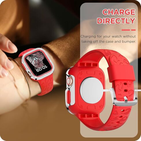 DABAOZA Engraved Compatible for Apple Watch Band Women 41mm 40mm 38mm with Bling Gliter Bumper, Soft Silicone Strap for iWatch Series 9 8 7 6/SE 5 4 3 2 1 in Kuwait