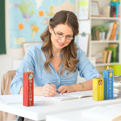 3 أجهزة كمبيوتر نرحب مرة أخرى في ديكور المائدة المدرسية ديكور كبير من زينة الدرج الخشبية ذات الطبقات الخشبية الكتلة علامات المكدس في اليوم الأول من المدرسة المركزية مركزية هدايا الجرف للطلاب المعلم (العودة إلى المدرسة المدرسية) in Saudi Arabia