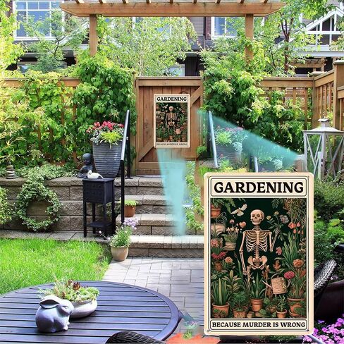 Gardening Because Murder is Wrong Vintage Tin Sign- Retro Metal Sign for Garden Outdoor Indoor Wall Decorative 8x12 Inch in Kuwait