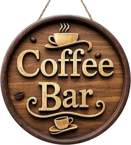 Wooden Coffee Bar Sign Decor - Vintage Wall Decor & Coffees Station Accessories for Kitchen, Home, Office, Cafe - Housewarming Gift (Coffee Bar Sign) in Saudi Arabia