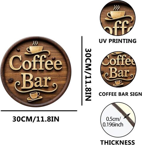 Wooden Coffee Bar Sign Decor - Vintage Wall Decor & Coffees Station Accessories for Kitchen, Home, Office, Cafe - Housewarming Gift (Coffee Bar Sign) in Saudi Arabia