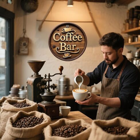 Wooden Coffee Bar Sign Decor - Vintage Wall Decor & Coffees Station Accessories for Kitchen, Home, Office, Cafe - Housewarming Gift (Coffee Bar Sign) in Saudi Arabia