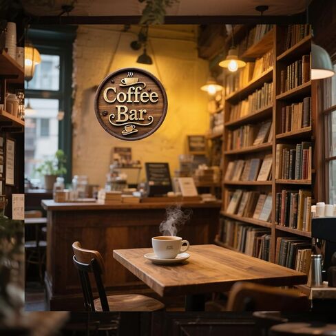 Wooden Coffee Bar Sign Decor - Vintage Wall Decor & Coffees Station Accessories for Kitchen, Home, Office, Cafe - Housewarming Gift (Coffee Bar Sign) in Saudi Arabia