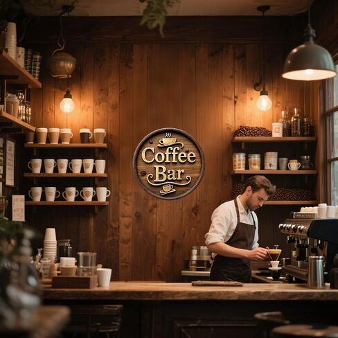 Wooden Coffee Bar Sign Decor - Vintage Wall Decor & Coffees Station Accessories for Kitchen, Home, Office, Cafe - Housewarming Gift (Coffee Bar Sign) in Saudi Arabia