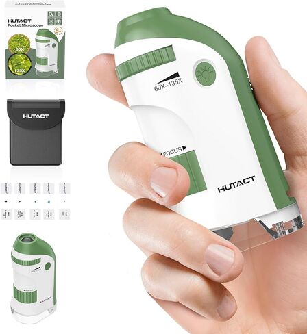 Pocket Microscope for Kids Portable Miniscope: 60-135X Mini Microscope with 5 Prepared Slides - Science Education and Nature Exploration Gifts for Boys Girls 6 7 8 9 10 11 12 (Azure Blue) in Kuwait