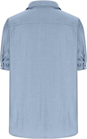 Puff Sleeve Blouse for Women Button Down Casual Shirts Summer Short Sleeve Collared Tops with Pocket in Saudi Arabia