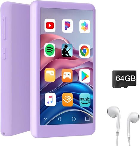 96GB MP3 Player with Bluetooth and WiFi, 4" Touch Screen Mp4 Player with Spotify, APP Store, Audible, Music, Video, FM, E-Book, Games, Includes Earphones, 64G TF Card,Black in Saudi Arabia