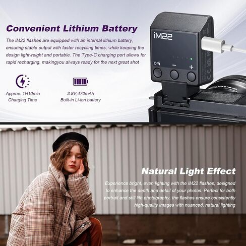 Godox iM22 Camera Flash Mini Flash with 470mAh Battery 440 Full-Power Flash 5 Levels for Sony zve10,zv1 etc, Canon, Nikon,Fuji, Olympus Cameras in Saudi Arabia