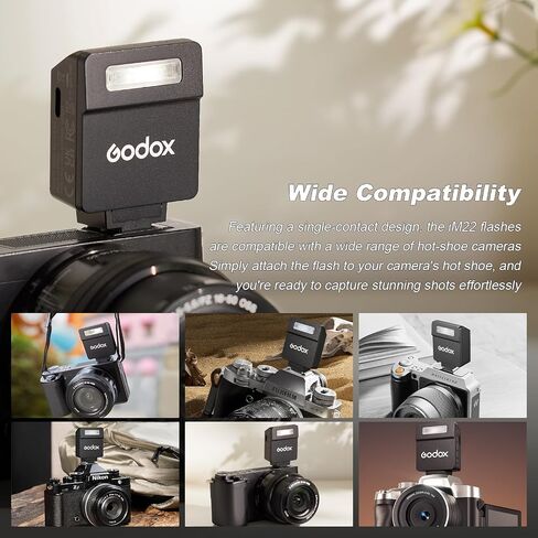 Godox iM22 Camera Flash Mini Flash with 470mAh Battery 440 Full-Power Flash 5 Levels for Sony zve10,zv1 etc, Canon, Nikon,Fuji, Olympus Cameras in Saudi Arabia