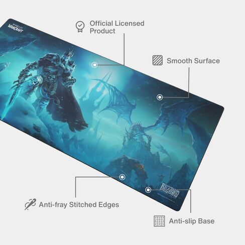 World of Warcraft Azeroth Gaming Mouse Pad, Computer Mouse Mat, Flat Stitched Edge, Non-Slip Rubber Base, Gamers & Office Use, 35 x 16 - Officially Licensed in Kuwait