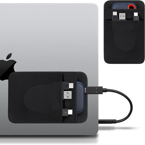 Lacdo Portable External Hard Drive Carrying Case, 2-Pocket Stick on Pouch Holder for Laptop, Fit 2.5" Seagate, WD, Toshiba External HDD, SSD, Wireless Mouse,Cable, Sleeve with Reusable Adhesive, Black in Saudi Arabia