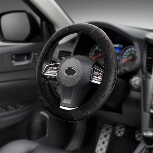 Car Steering Wheel Cover, Steering Wheel Protector, 15 inch Durable Leather Cover with Anti-Slip Lining, Universal Carbon Fiber Microfiber Leather Car Accessories for Most Cars (Black) in Kuwait
