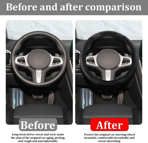 Car Steering Wheel Cover, Steering Wheel Protector, 15 inch Durable Leather Cover with Anti-Slip Lining, Universal Carbon Fiber Microfiber Leather Car Accessories for Most Cars (Black) in Kuwait