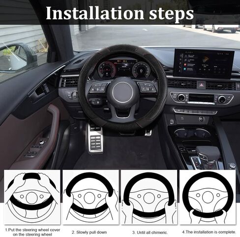 Car Steering Wheel Cover, Steering Wheel Protector, 15 inch Durable Leather Cover with Anti-Slip Lining, Universal Carbon Fiber Microfiber Leather Car Accessories for Most Cars (Black) in Kuwait