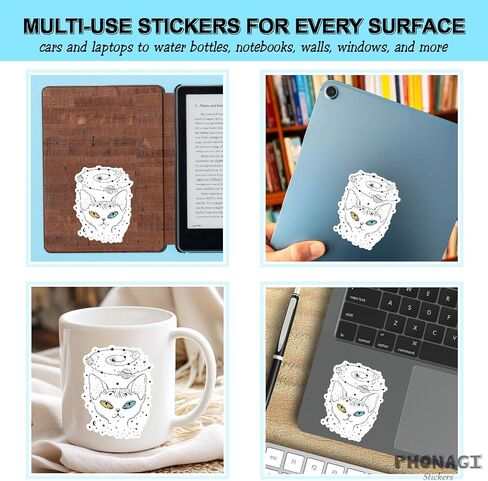 Kawaii Black Cat Cute Emoji Stickers 3'' Black Kitten Waterproof Decal for Journaling Laptop Kindle Water Bottle Stanley Cup Bumper 5pcs in Kuwait