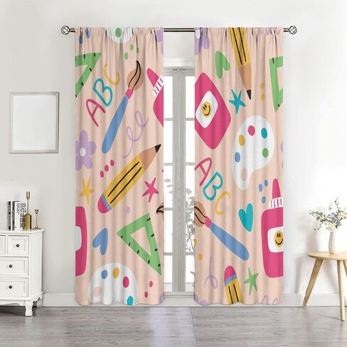 Classroom Curtains, Science Classroom Decor, Classroom Curtains for Shelves, Classroom Curtains Painting Curtains White Curtains for Classroom Kids Bedroom W42xL45 inches Décor in Saudi Arabia