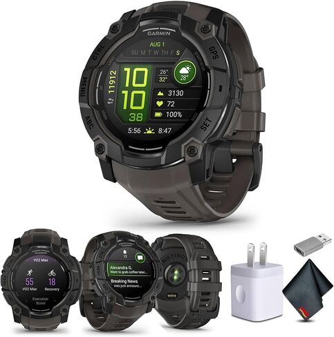Garmin Instinct 3 45mm, AMOLED, Outdoor GPS Smartwatch, 24/7 Fitness and Tactical Smart Watch, 18 Days of Battery Life, Built-in Flashlight, Black (010-02936-00) Bundle in Saudi Arabia