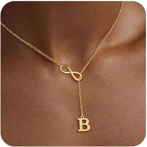 FUNEIA Gold Initial Necklaces for Women Trendy Dainty Long 14K Gold Plated Infinity Lariat Letter Necklace Non Tarnish Friendship Personalized Name Drop Pendant Y Necklace Stack Jewelry Gift in Kuwait