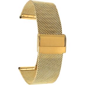 Bandini Mesh Watch Band - Stainless Steel, Adjustable Length, Fold Over Clasp for Men/Women - 22mm Metal Strap, Gold Tone/Fine Mesh in Kuwait