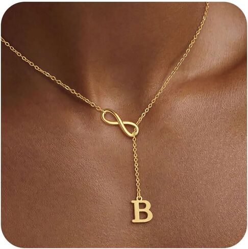 FUNEIA Gold Initial Necklaces for Women Trendy Dainty Long 14K Gold Plated Infinity Lariat Letter Necklace Non Tarnish Friendship Personalized Name Drop Pendant Y Necklace Stack Jewelry Gift in Kuwait