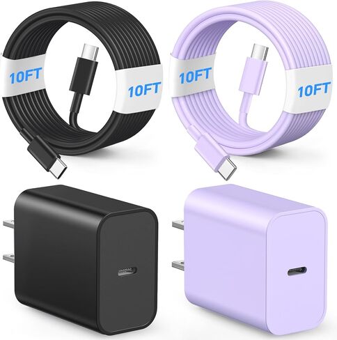Phone Chager Fast Charging, 20W USB C Charger, 10FT Appple Fast Charging Cord, 2Pack Type C Charger for i Phone 16/16 Pro/16 Pro Max/15/15 Plus/15 Pro/15 Pro Max - Blue and Purple in Kuwait