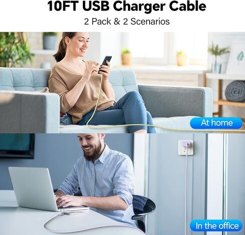 Phone Chager Fast Charging, 20W USB C Charger, 10FT Appple Fast Charging Cord, 2Pack Type C Charger for i Phone 16/16 Pro/16 Pro Max/15/15 Plus/15 Pro/15 Pro Max - Blue and Purple in Saudi Arabia