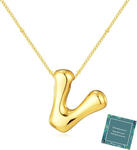 14K Gold Plated Bubble Letter Necklace 3D Initial Pendant with Beaded Chain Personalized Name Jewelry for Women in Saudi Arabia