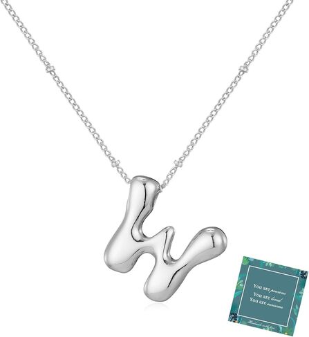 14K Gold Plated Bubble Letter Necklace 3D Initial Pendant with Beaded Chain Personalized Name Jewelry for Women in Saudi Arabia
