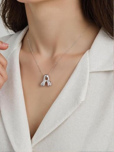 14K Gold Plated Bubble Letter Necklace 3D Initial Pendant with Beaded Chain Personalized Name Jewelry for Women in Saudi Arabia