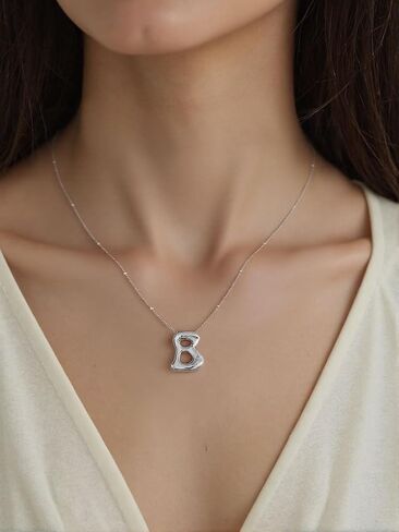 14K Gold Plated Bubble Letter Necklace 3D Initial Pendant with Beaded Chain Personalized Name Jewelry for Women in Saudi Arabia