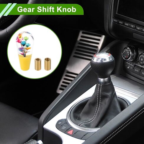 Flower Shift Knob Universal Gear Shifter Knob Acrylic Stick Shifter Lever Knob for Automatic and Manual Vehicle with 2 Adapter Clear Green 1 Set in Saudi Arabia