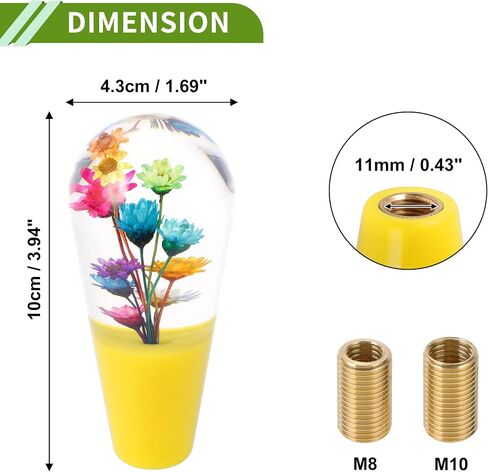 Flower Shift Knob Universal Gear Shifter Knob Acrylic Stick Shifter Lever Knob for Automatic and Manual Vehicle with 2 Adapter Clear Green 1 Set in Saudi Arabia