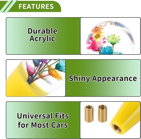 Flower Shift Knob Universal Gear Shifter Knob Acrylic Stick Shifter Lever Knob for Automatic and Manual Vehicle with 2 Adapter Clear Green 1 Set in Saudi Arabia