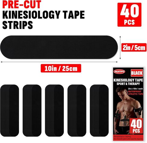 40PCS Precut Kinesiology Tape Strips, 8 Colors 2 inch x 10 inch Cotton Athletic Tape, Kinetic Tape, Elastic Muscle Tape, Sports Tape, Knee Tape for Exercise and Daily Use in Kuwait