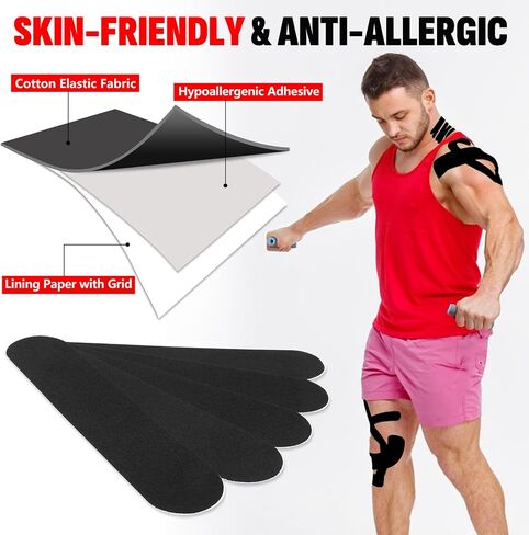 40PCS Precut Kinesiology Tape Strips, 8 Colors 2 inch x 10 inch Cotton Athletic Tape, Kinetic Tape, Elastic Muscle Tape, Sports Tape, Knee Tape for Exercise and Daily Use in Kuwait