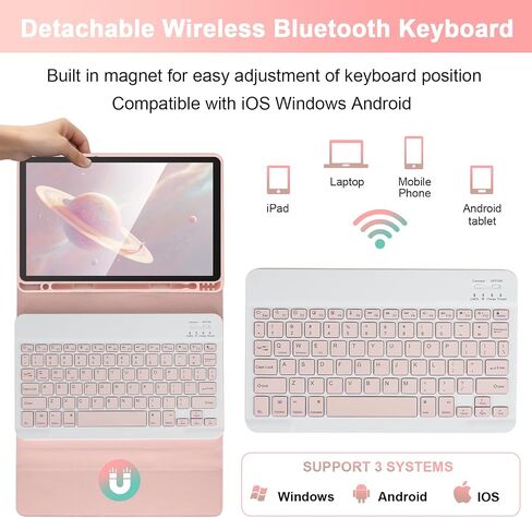 SOPPY Keyboard Case with Touchpad for iPad Air 11-inch (M3 2025 / M2 2024) & Air 5th/4th Gen & iPad Pro 11 inch (1st/2nd/3rd/4th Gen), Detachable Bluetooth Keyboard Cover, Rechargeable, Pink in Saudi Arabia