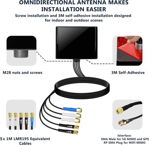 Maswell 2X2 5G MIMO 2X2 WIFI7 Antenna 600MHz~8.0GHz Antenna Cellular 5G 4G LTE 3G WiFi6E UWB and GSM Screw Mount Cubic Antenna SMA Male RP SMA Plug Waterproof in Saudi Arabia